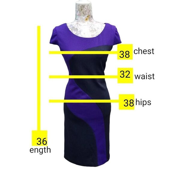 Liz Claiborne Purple Black Color Block Cap Sleeve Business Casual Sheath Dress - Picture 4 of 11